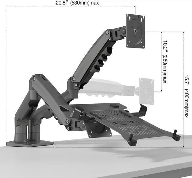 Alt view image 3 of 5 - Laptop Mount with Adjustable Tray for 10-17Notebook, VESA Plate Clamp-on Grommet Mounting F160-FP (Black)