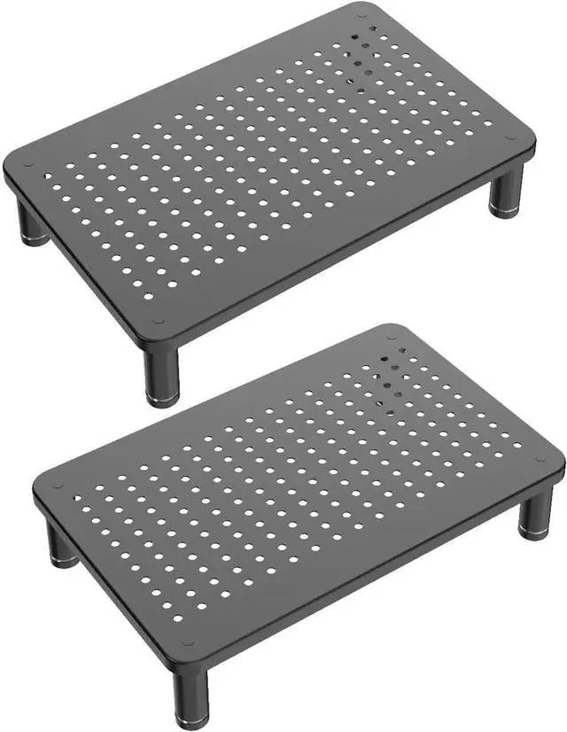 Main image of 2-Pack Monitor Riser Laptop Stand, Adjustable Legs, Stackable, 14.5" x 9.25" x 3.25" Max Height, Matte Black Steel-Black.