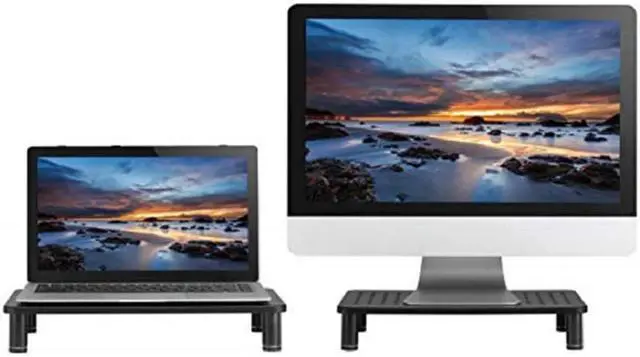 Alt view image 2 of 5 - 2-Pack Monitor Riser Laptop Stand, Adjustable Legs, Stackable, 14.5" x 9.25" x 3.25" Max Height, Matte Black Steel-Black.