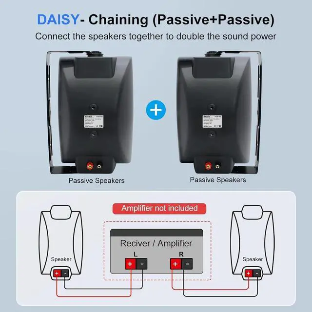 Alt view image 3 of 4 - 4" Passive Outdoor Speakers Waterproof Wired, 200W Wall Mount Speakers with Superior Sound, for Patio/Deck/Backyard (Pair, Black)