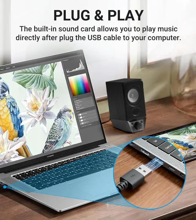 Alt view image 3 of 4 - Speaker System with Wooden Cabinet, Bluetooth 5.3, Full Stereo Sound, Strong Bass, for Computer/TV/Smartphone/Tablet - Black