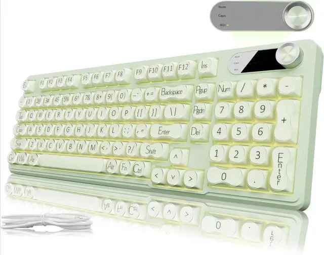 Main image of 98 Keys Creamy Gaming Keyboard with Number Pad, Display Screen & Media Knob RGB Silent Wired Computer Keyboard for Laptop PC Gamer - Green