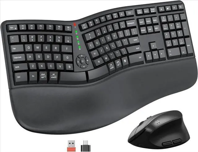 Main image of Ergo Keyboard with Vertical Mouse, Split Curved Keyboard with Wrist Rest, Natural Typing Rechargeable Full Size, Windows/Mac/Computer/Laptop