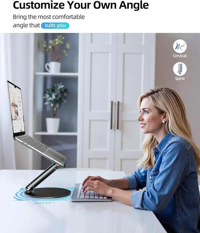 Alt view image 2 of 5 - Laptop Stand for Desk, 360 Rotating Adjustable Laptop Riser,with MacBook Pro/Air, Dell, HP, and 10-17inch Laptops (Black)