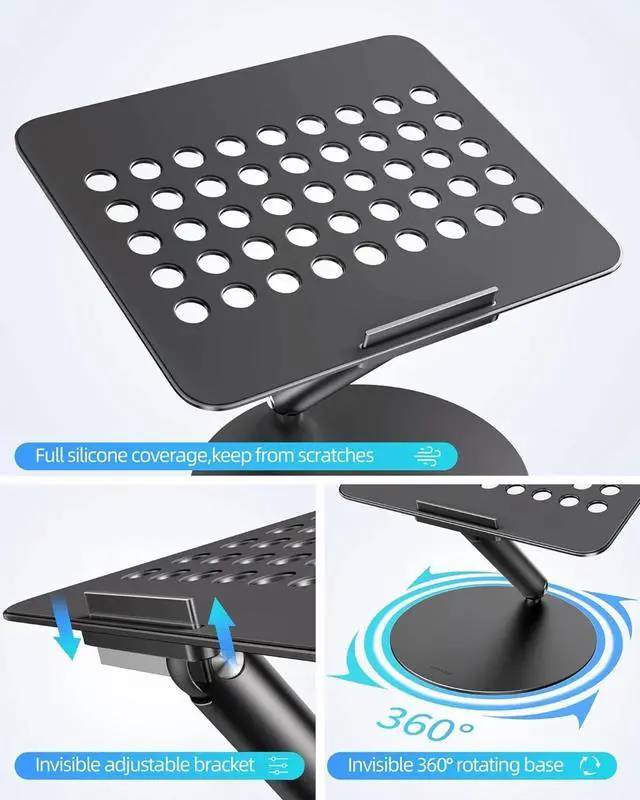Alt view image 5 of 5 - Laptop Stand for Desk, 360 Rotating Adjustable Laptop Riser,with MacBook Pro/Air, Dell, HP, and 10-17inch Laptops (Black)