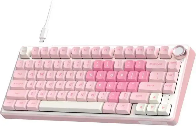 Main image of R75 Mechanical Keyboard Wired with Volume Knob, 75% Keyboard Gasket Mounted, MDA Profile, PBT Keycaps, Pink