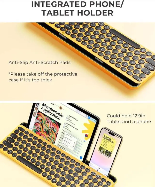 Alt view image 3 of 4 - CTU-301 Multi-Device Bluetooth + 2.4G Wireless Keyboard Mouse with Tablet Holder for MacBook/Windows Computer Yellow