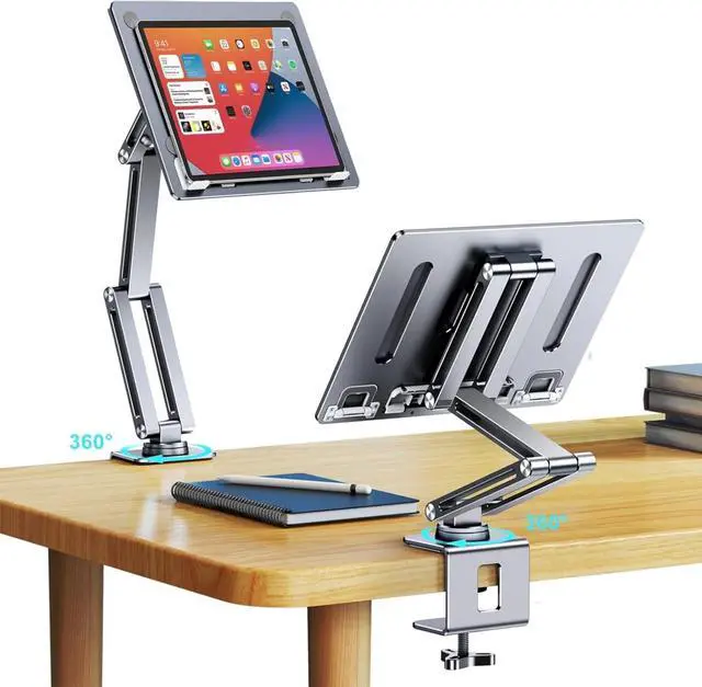 Main image of Tablet Stand, iPad Holder for Desk Mount, Portable Monitor Stand, Rotatable 360 Degrees, Desktop Reading Mount for Computer, iPad