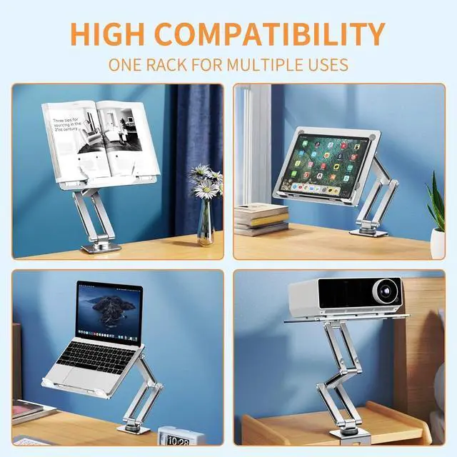 Alt view image 2 of 4 - Tablet Stand, iPad Holder for Desk Mount, Portable Monitor Stand, Rotatable 360 Degrees, Desktop Reading Mount for Computer, iPad