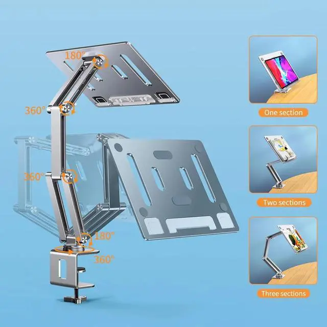 Alt view image 4 of 4 - Tablet Stand, iPad Holder for Desk Mount, Portable Monitor Stand, Rotatable 360 Degrees, Desktop Reading Mount for Computer, iPad