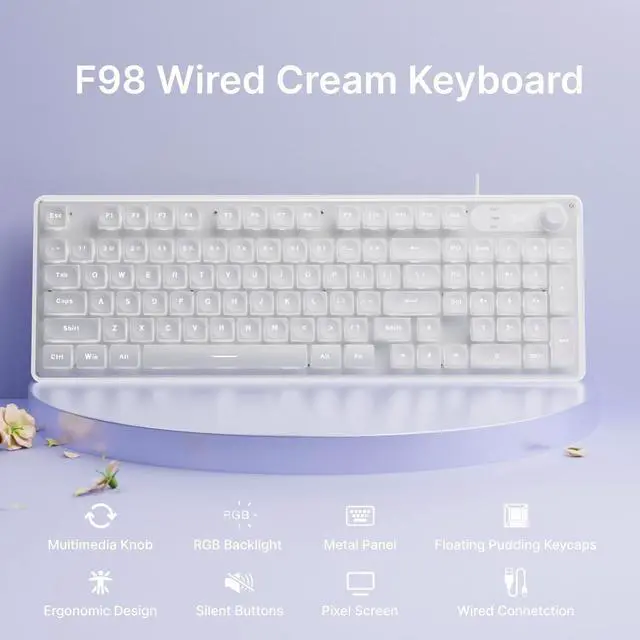 Alt view image 2 of 4 - 98 Keys Aesthetic Computer Keyboards,Metal Panel,Cute Wired Cream Membrane Keyboard for Windows/PC-White