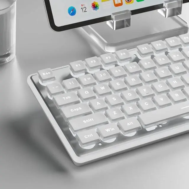 Main image of 98 Keys Aesthetic Computer Keyboards,Metal Panel,Cute Wired Cream Membrane Keyboard for Windows/PC-White