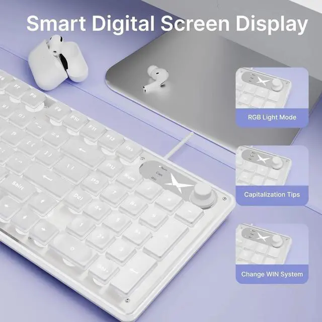 Alt view image 3 of 4 - 98 Keys Aesthetic Computer Keyboards,Metal Panel,Cute Wired Cream Membrane Keyboard for Windows/PC-White