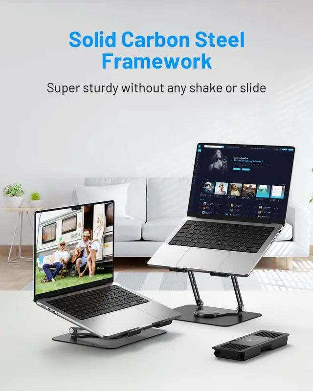 Alt view image 3 of 4 - Detachable Thermoelectric Cooler, Adjustable Height & Angle, 360 Rotation Base, Carbon Steel Framework, Ultra-Quiet & Super Sturdy for up to 15.6 Laptop (Black)