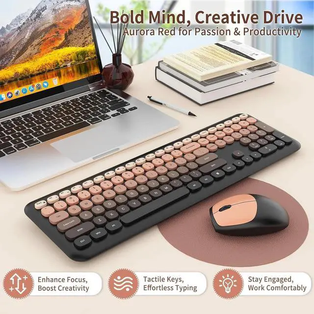 Alt view image 2 of 4 - Wireless Keyboard and Mouse Combo, Full-Size Retro Typewriter Keyboard with Round Keycaps, Ergonomic Design for Windows PC