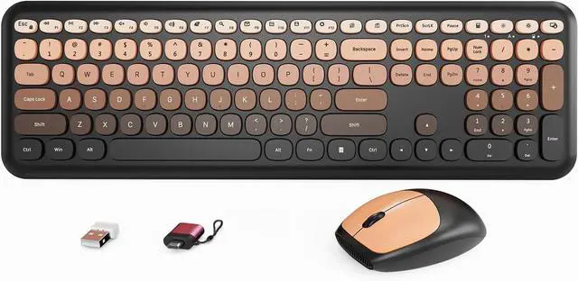Main image of Wireless Keyboard and Mouse Combo, Full-Size Retro Typewriter Keyboard with Round Keycaps, Ergonomic Design for Windows PC