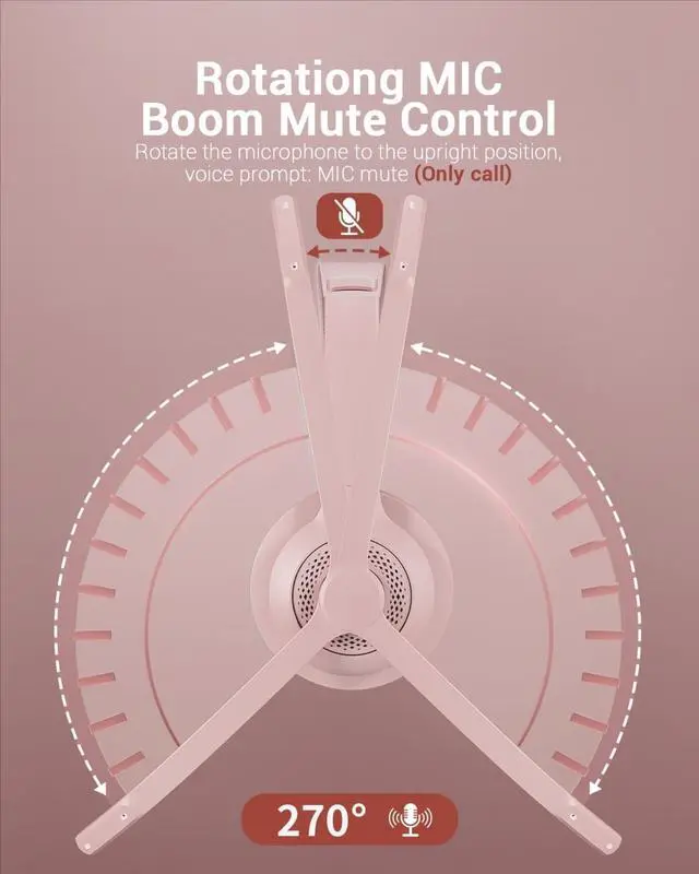 Alt view image 6 of 6 - AI Noise Cancelling Microphone Bluetooth Headset - Bluetooth V5.2 Headphones with Mic Mute for Computer/Laptop/PC/iPhone/Android/Cell Phones (Pink)