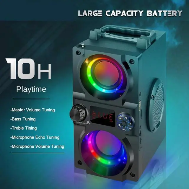 Alt view image 3 of 4 - Bluetooth Speaker, 40W (60W Peak) Portable Wireless Speaker with Colorful Lights, Double Subwoofer Heavy Bass, FM Radio, Bluetooth 5.0