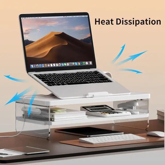 Alt view image 3 of 5 - 2-Tier Laptop Stand Adjustable Riser Holder,Ventilated Cooling Ergonomic Computer Desk Organizer for 10-17.3" Notebook