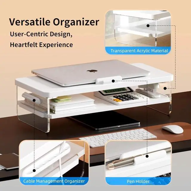 Alt view image 4 of 5 - 2-Tier Laptop Stand Adjustable Riser Holder,Ventilated Cooling Ergonomic Computer Desk Organizer for 10-17.3" Notebook