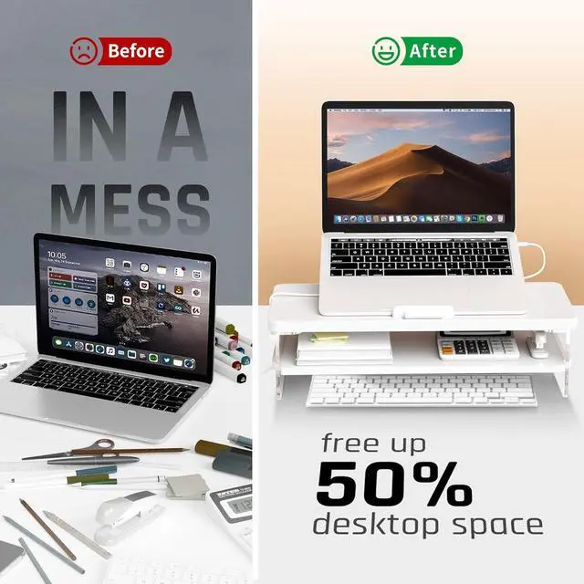 Alt view image 5 of 5 - 2-Tier Laptop Stand Adjustable Riser Holder,Ventilated Cooling Ergonomic Computer Desk Organizer for 10-17.3" Notebook