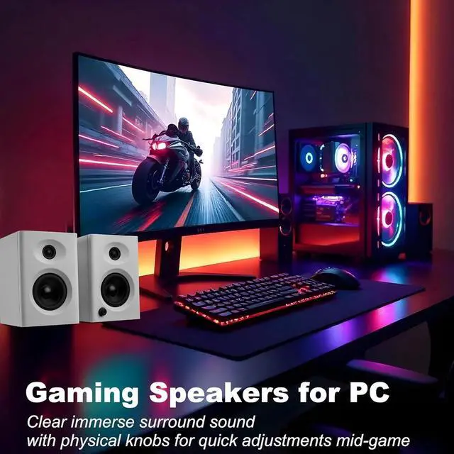 Alt view image 4 of 5 - Computer Speakers for Desktop PC, 60W Bluetooth Surround Sound Speakers with Bass for Office, Monitors, Laptop, Gaming, TV, Gifts (White, Pair)
