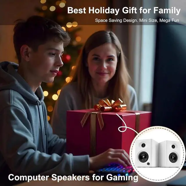 Alt view image 5 of 5 - Computer Speakers for Desktop PC, 60W Bluetooth Surround Sound Speakers with Bass for Office, Monitors, Laptop, Gaming, TV, Gifts (White, Pair)