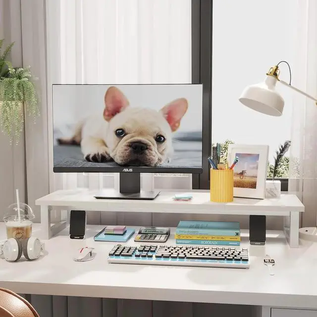 Alt view image 3 of 5 - 39Inch Large Monitor Stands for 2 Monitors, Computer Monitor Stand, Wooden Desktop Oraganizer Shelf for Office Desk Computer,Laptop,