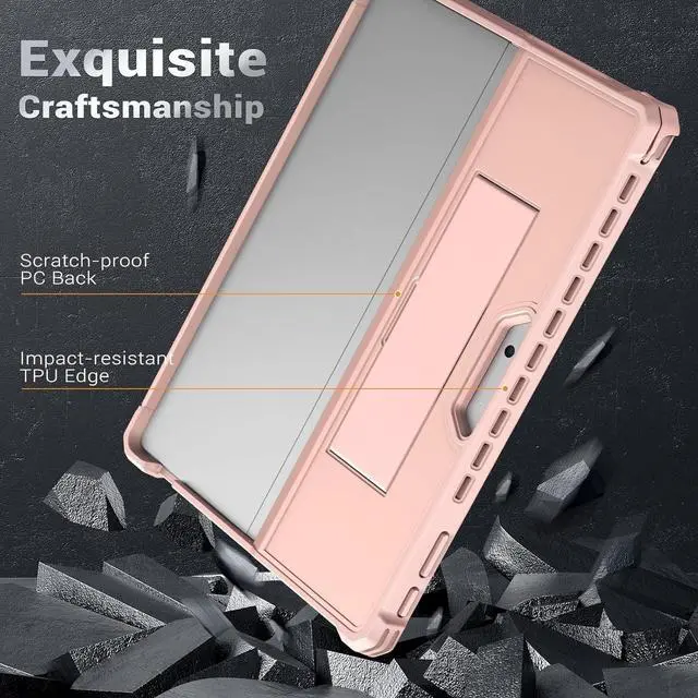 Alt view image 3 of 4 - 13 Inch, All-in-One Protective Rugged Cover with Hand Strap, Compatible with Type Cover Keyboard, Rose Gold