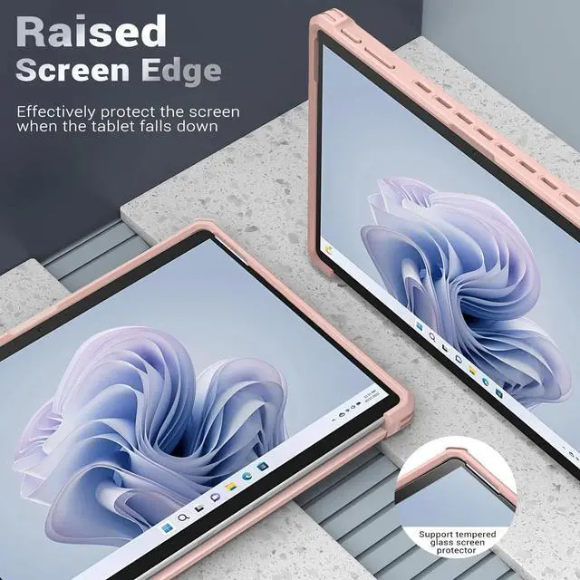 Alt view image 4 of 4 - 13 Inch, All-in-One Protective Rugged Cover with Hand Strap, Compatible with Type Cover Keyboard, Rose Gold