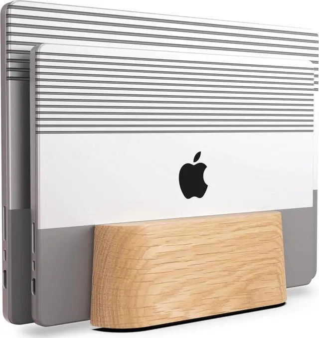 Main image of Adjustable Dual Vertical Laptop Stand, Wooden Mac Book Pro Holder, Ergonomic Desk Mount for MacBook Air, Space-Saving Monitor Stand