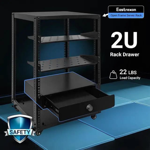 Alt view image 3 of 5 - 2U Rack Mount Drawer, Powder Coated Locking Rack Drawer for 19 Inch Network Equipment/Server/DJ/AV Racks