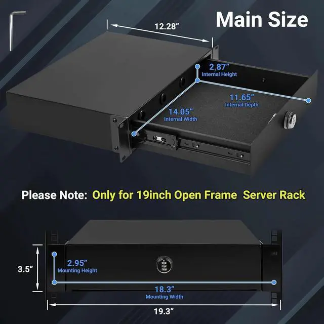 Alt view image 2 of 5 - 2U Rack Mount Drawer, Powder Coated Locking Rack Drawer for 19 Inch Network Equipment/Server/DJ/AV Racks