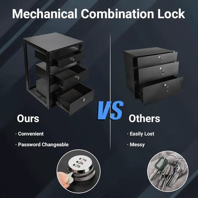 Alt view image 5 of 5 - 2U Rack Mount Drawer, Powder Coated Locking Rack Drawer for 19 Inch Network Equipment/Server/DJ/AV Racks