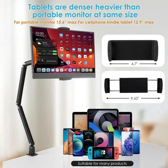 Alt view image 2 of 4 - Tablet Stand Holder for ipad,Kindle,Portable Monitor Stand Holder 15.6'' Max,Foldable Tablet Mount Arm for ipad with 360°Rotate Base
