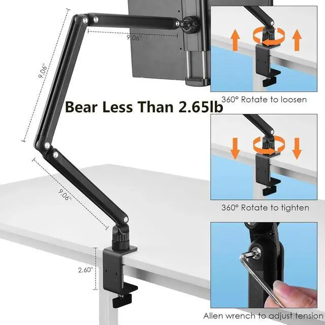 Alt view image 4 of 4 - Tablet Stand Holder for ipad,Kindle,Portable Monitor Stand Holder 15.6'' Max,Foldable Tablet Mount Arm for ipad with 360°Rotate Base