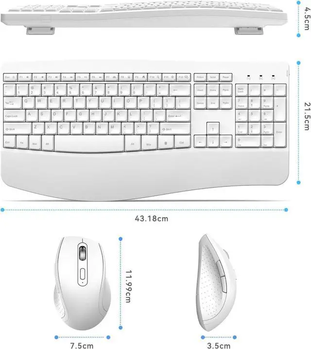 Alt view image 4 of 4 - Ergonomic Keyboard and Mouse Combo - Full Size with Palm Wrist Rest for Windows Computers Laptops - White(Upgrade)