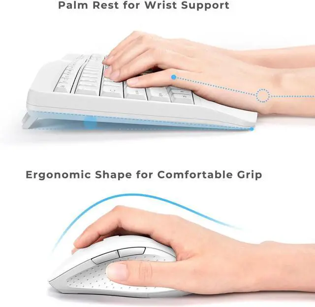Alt view image 3 of 4 - Ergonomic Keyboard and Mouse Combo - Full Size with Palm Wrist Rest for Windows Computers Laptops - White(Upgrade)