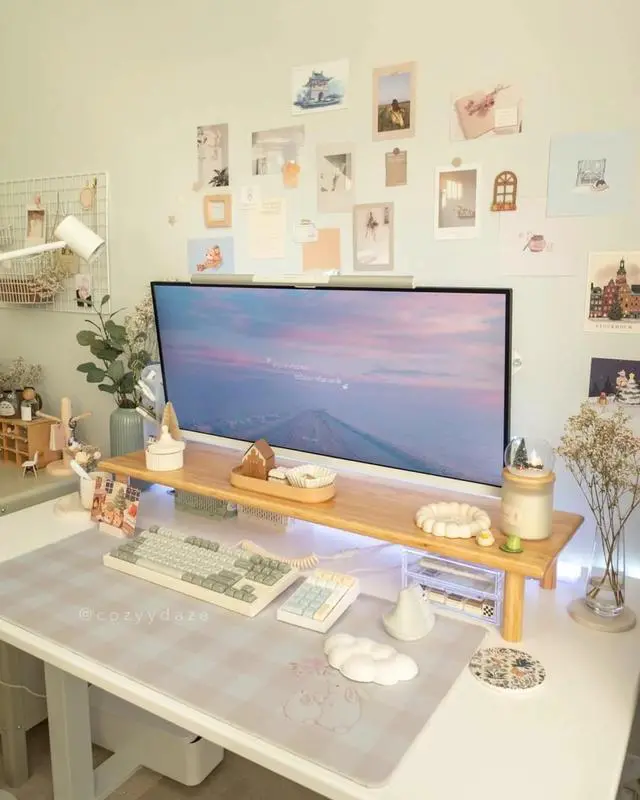 Alt view image 2 of 5 - Bamboo Dual Monitor Shelf, Monitor Stand Riser with Underneath Storage for Desk Office Supplies, Supports Heavy TV up to 300 lbs, Natural