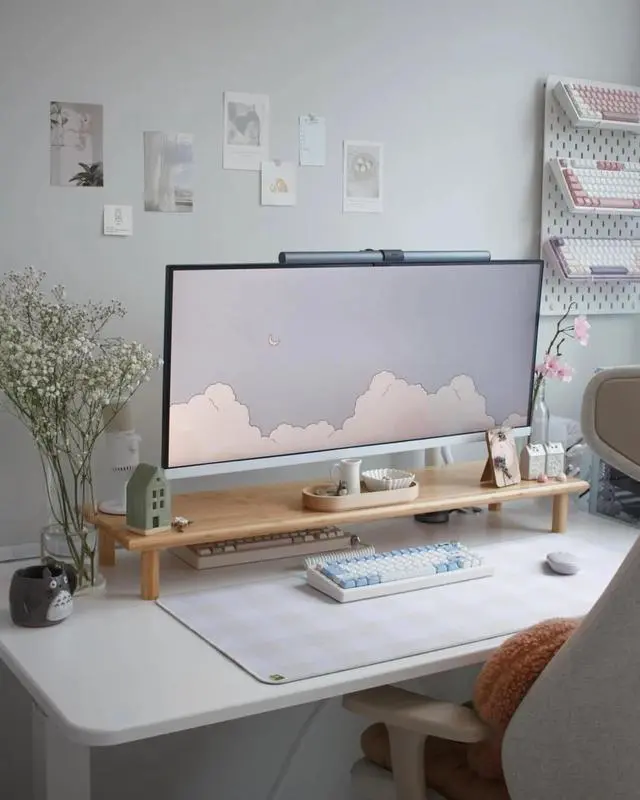 Main image of Bamboo Dual Monitor Shelf, Monitor Stand Riser with Underneath Storage for Desk Office Supplies, Supports Heavy TV up to 300 lbs, Natural
