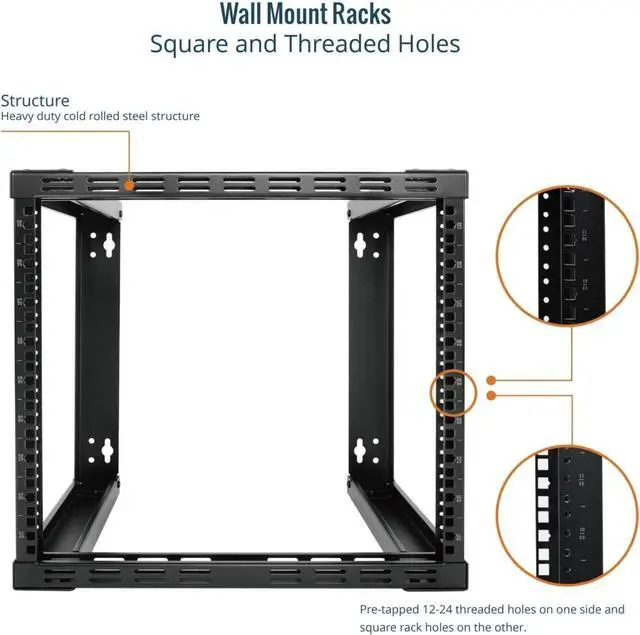 Alt view image 4 of 5 - 9U Fixed Wall Mount Network Rack 15.8inch Depth Open Frame for Server Data/AV/IT/Communication/Computer Equipment/Patch Panel Heavy Duty