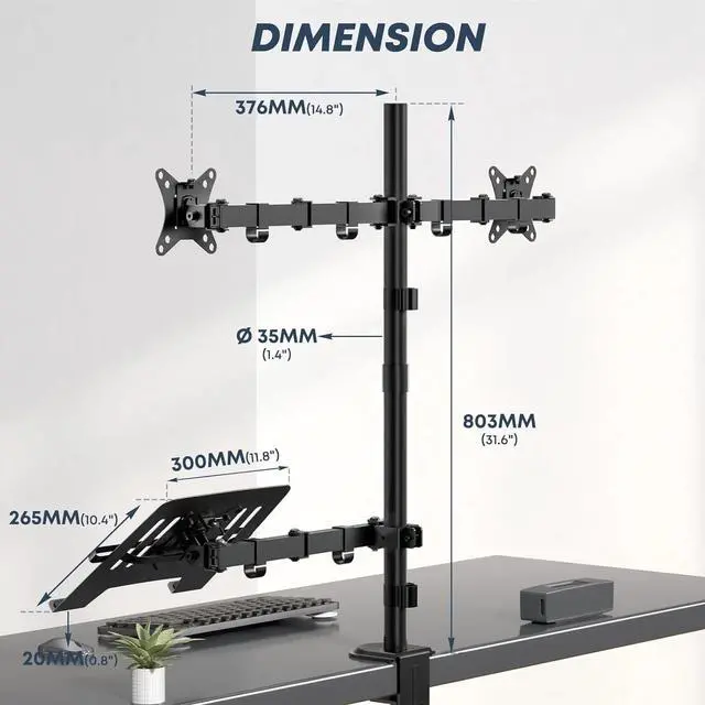 Alt view image 5 of 5 - 10 to 17 Inch Laptop,Extra Tall Adjustable Stand,19.8 lbs Weight Capacity per Arm,Black