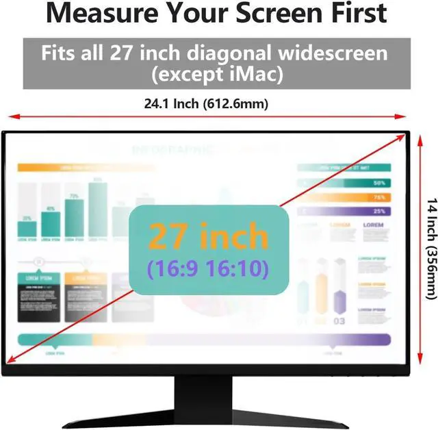 Alt view image 2 of 4 - Computer Privacy Screen Protector for 27 Inches Monitor Anti Blue Light 16:9 Widescreen Filter Hanging Type Anti Scratch Easy Installation Shield