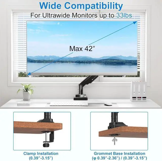 Alt view image 2 of 5 - Premium Monitor Arm Hold up 2.2-33lbs Ultrawide Computer Screens, Full Motion Gas Spring Heavy Duty Desk Mount Adjustable VESA Mount 75x75/100x100mm