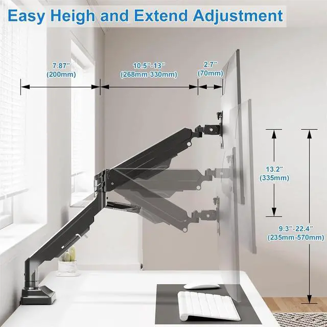 Alt view image 4 of 5 - Premium Monitor Arm Hold up 2.2-33lbs Ultrawide Computer Screens, Full Motion Gas Spring Heavy Duty Desk Mount Adjustable VESA Mount 75x75/100x100mm
