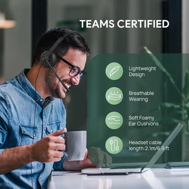 Alt view image 2 of 5 - Stereo Wired Headphones with Noise Cancelling Microphone,Professional Work Headphones for VoIP Phone PC Computer Call Center Office