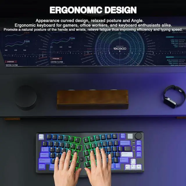 Alt view image 3 of 4 - Wireless Mechanical Gaming Keyboard Tri-Mode BT5.0/2.4G/Wired with Joystick and Knob, 75% Layout RGB Backlit Hot Swappable Linear Switches