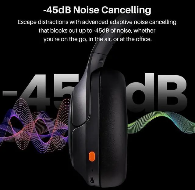 Alt view image 4 of 4 - Hybrid Noise Cancelling Headphones, 90H Playtime Wireless Over Ear Bluetooth Headset, Supports Dual Connection and USB-C Input