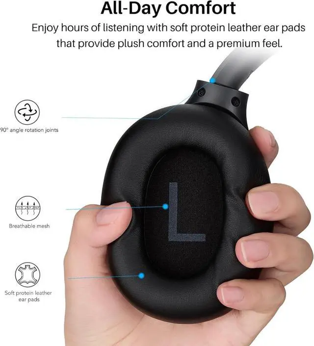 Alt view image 3 of 4 - Hybrid Noise Cancelling Headphones, 90H Playtime Wireless Over Ear Bluetooth Headset, Supports Dual Connection and USB-C Input