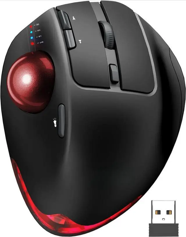 Main image of Wireless Trackball Mouse, Ergonomic Bluetooth Rechargeable Computer Mouse, Backlit Rollerball Thumb Laptop mice -Red Ball
